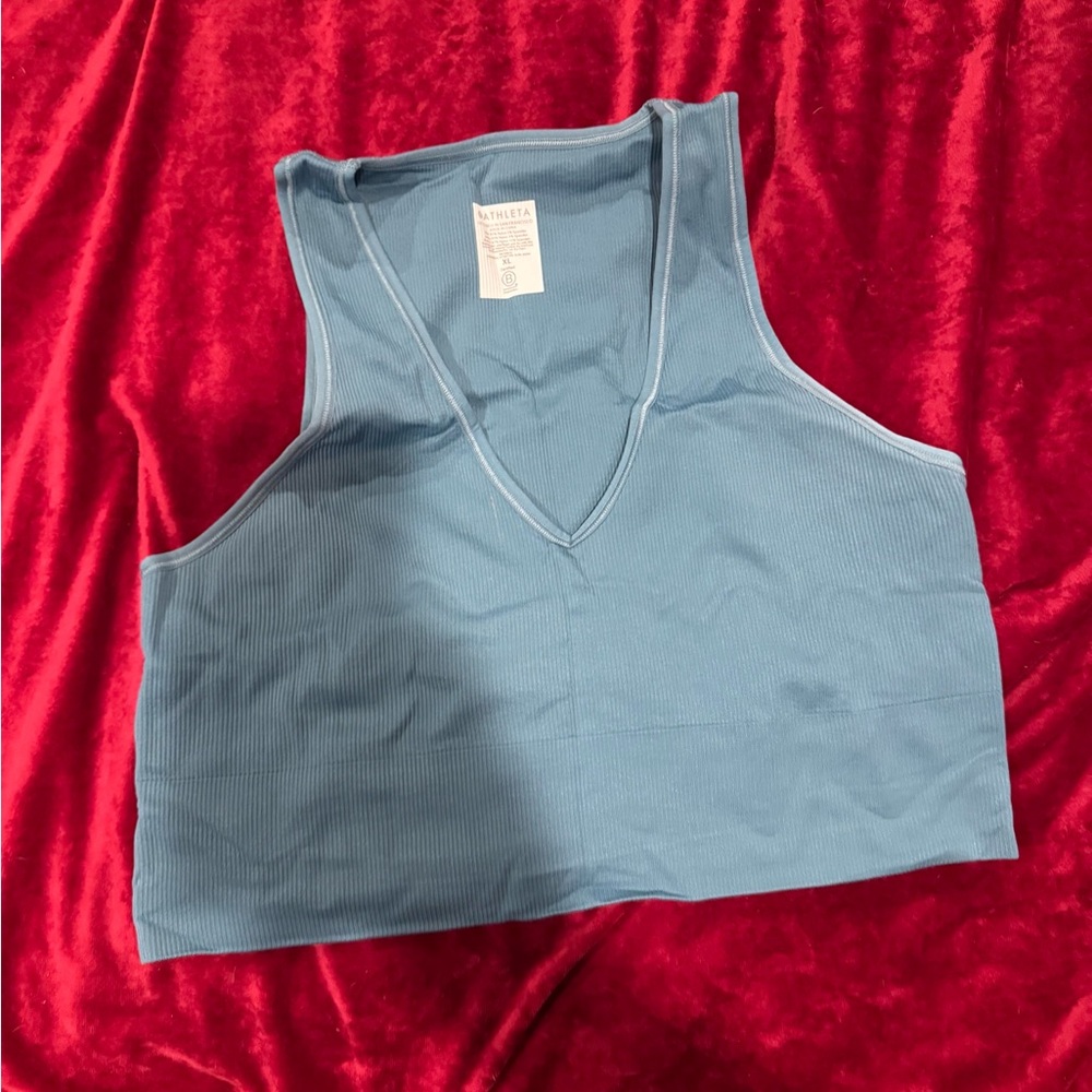 Athleta Blue V-Neck Sports Bra